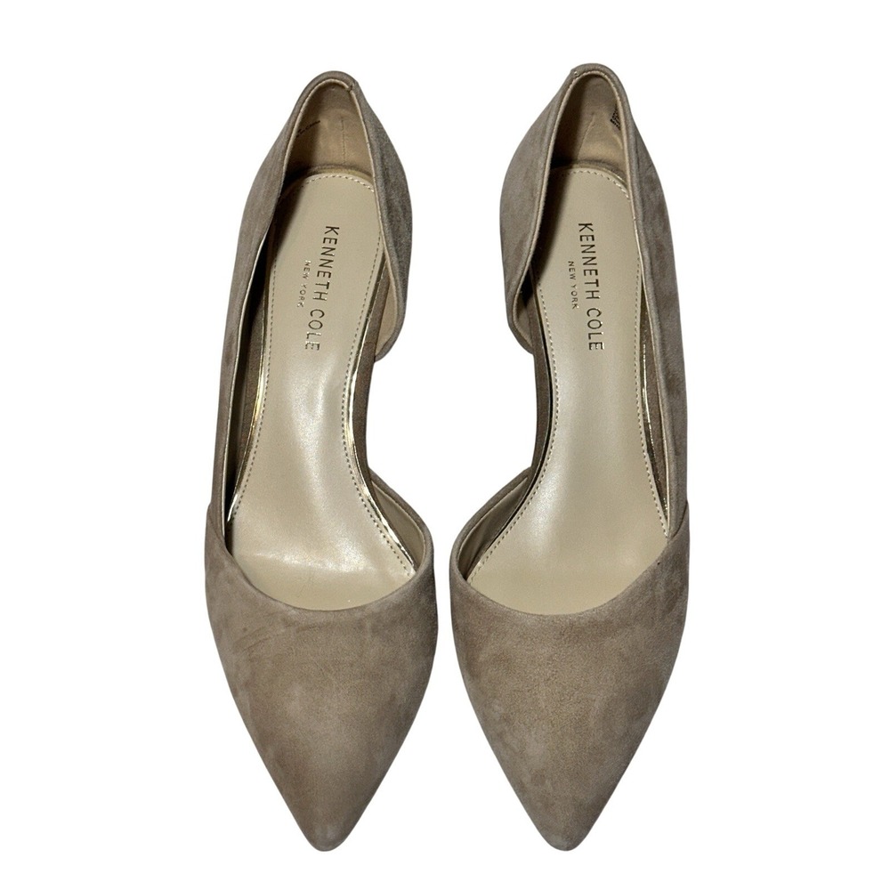 Kenneth Cole New York Pointed Toe D'Orsay Pumps Heels Taupe Suede Leather‎